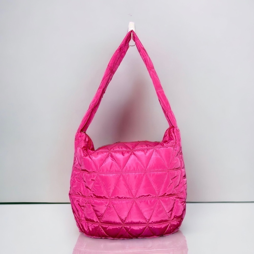 Pink Quilted Puffer Shoulder Bag Lightweight Hobo Bag Handbag New